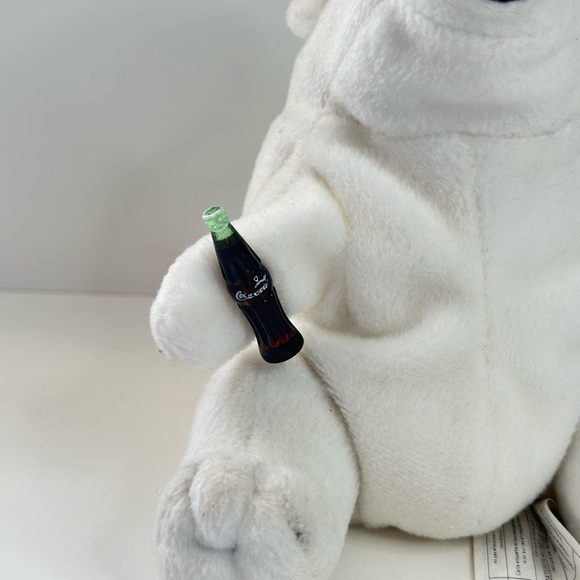 1997 Coca Cola Stuffed Plush Bean Bag Polar Bear 6" Bottle Logo and Hat - Picture 2 of 10